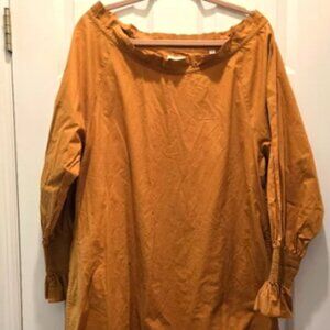 Dôen Dress S Off-Shoulder Mustard Yellow 100% Cotton Smocked Flounce Long Sleeve